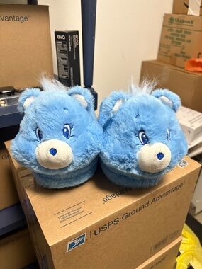 Blue care bear fuzzy slippers